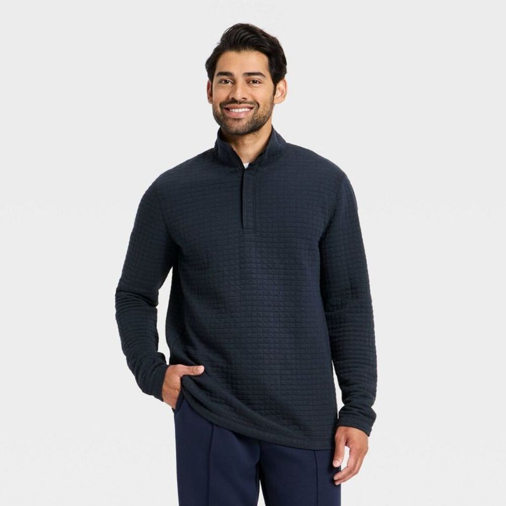 Men's Quilted Fleece 1/2 Zip Pullover Sweatshirt - All In Motion Dark Blue L